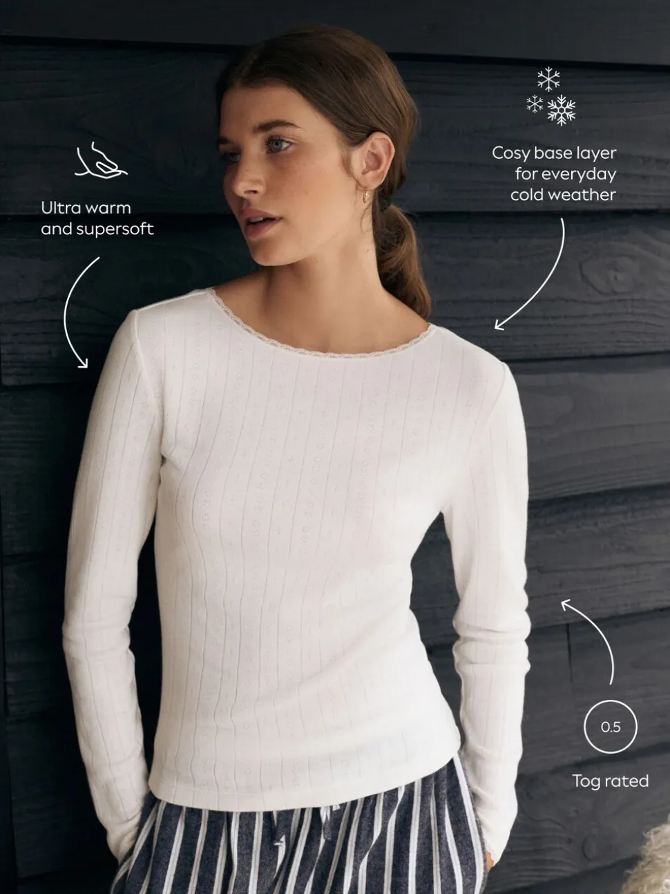 Crème - Thermal Maximum Warmth Cosy Pointelle Long Sleeved Top