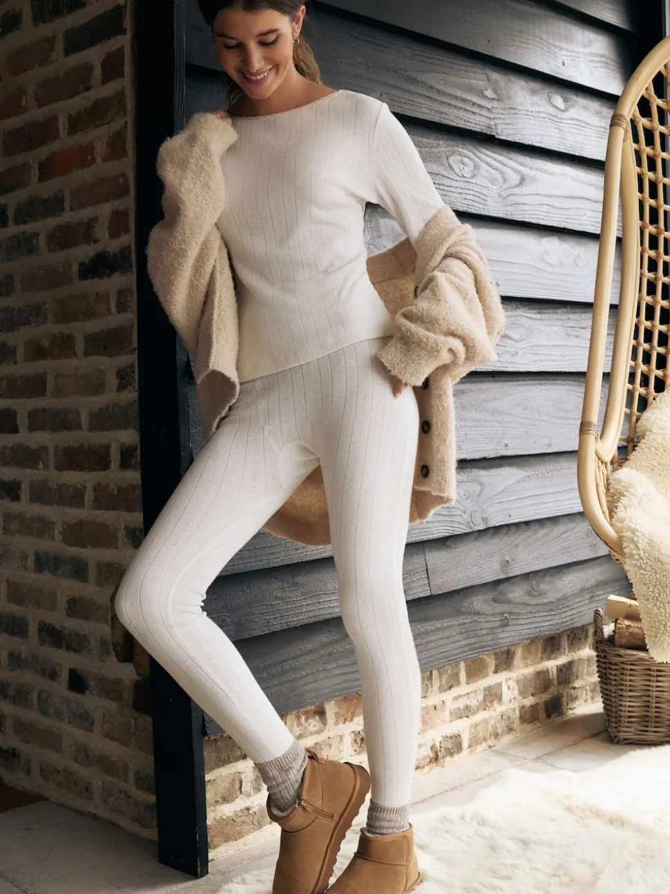 Crème - Thermal Maximum Warmth Cosy Pointelle Leggings