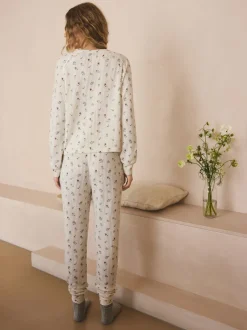 Crème gebloemd - Gezellige pyjama met wafeldessin en lange mouwen