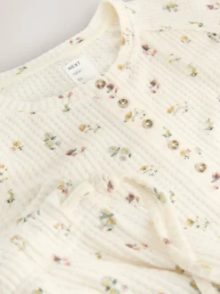 Crème gebloemd - Gezellige pyjama met wafeldessin en lange mouwen