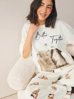 Crème met cavia - Tricot pyjama met korte mouwen
