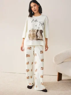Crème met cavia - Tricot pyjama met korte mouwen