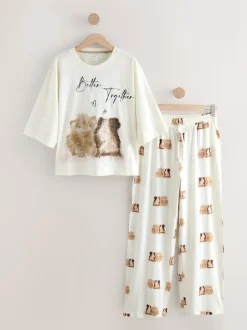Crème met cavia - Tricot pyjama met korte mouwen