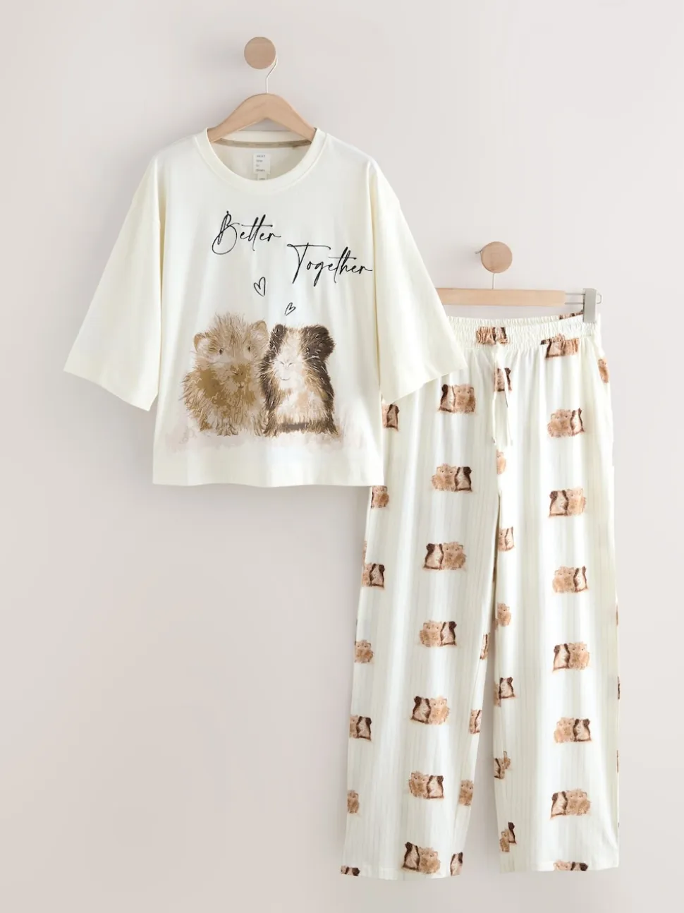 Crème met cavia - Tricot pyjama met korte mouwen