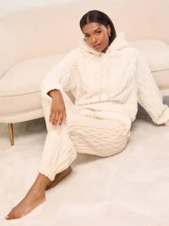 Crème met kabel - Lipsy Cosy Hoodie and Trousers Lounge Set