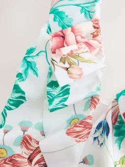 Crèmekleurige bloemenprint met hoogglans - Frill Halterneck Tummy Control Tankini Top