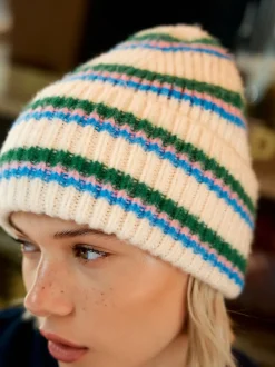 Crèmekleurig/roze/groen - Gebreide beanie-muts