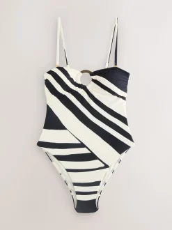 Crèmekleurig/zwart-gestreept - Hardware Tummy Control Bandeau Swimsuit