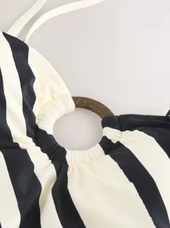 Crèmekleurig/zwart-gestreept - Hardware Tummy Control Bandeau Swimsuit