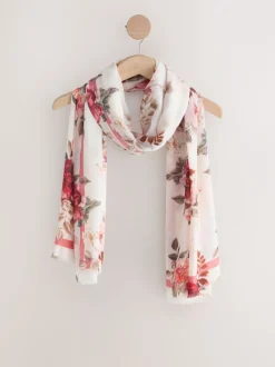 Crème/rood met bloemenprint - Lichte sjaal
