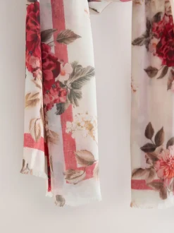 Crème/rood met bloemenprint - Lichte sjaal