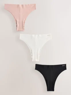 Crème/roze/zwart - Set van 3 slips van katoenmix zonder VPL