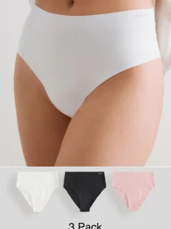 Crème/roze/zwart - Set van 3 slips van katoenmix zonder VPL