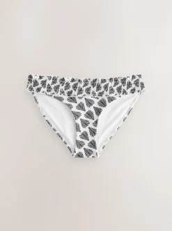 Crème/Zwart Waaierprint - Gerimpelde bikinislip met hoge taille