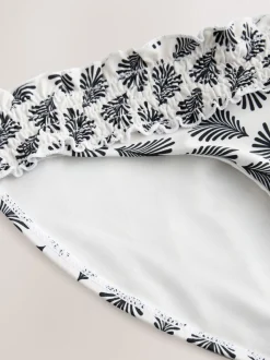 Crème/Zwart Waaierprint - Gerimpelde bikinislip met hoge taille