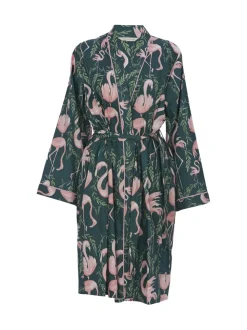 Cyberjammies - Korte smaragdgroene badjas met flamingoprint
