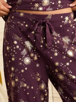 Deep Berry - Love & Roses Christmas Short Sleeve Gold Foil Pyjama Set