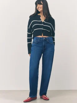 Denim donkerblauw - Jeans met ruime rechte pijpen
