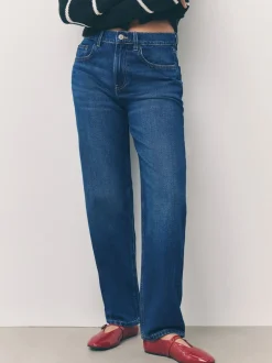 Denim donkerblauw - Jeans met ruime rechte pijpen