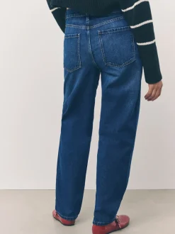 Denim donkerblauw - Jeans met ruime rechte pijpen