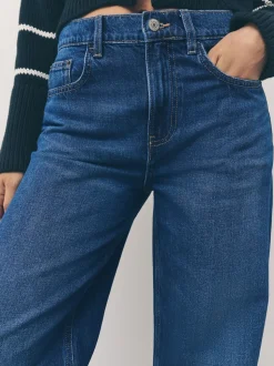 Denim donkerblauw - Jeans met ruime rechte pijpen