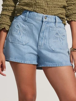 Denim met lichte wassing - Patch Pocket Bow Shorts