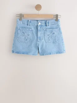 Denim met lichte wassing - Patch Pocket Bow Shorts
