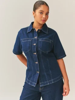 Denim met wassing - Fuller Bust Short Sleeve Fitted Top