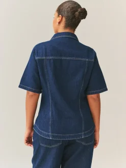 Denim met wassing - Fuller Bust Short Sleeve Fitted Top
