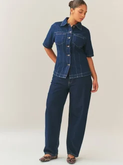 Denim met wassing - Fuller Bust Short Sleeve Fitted Top