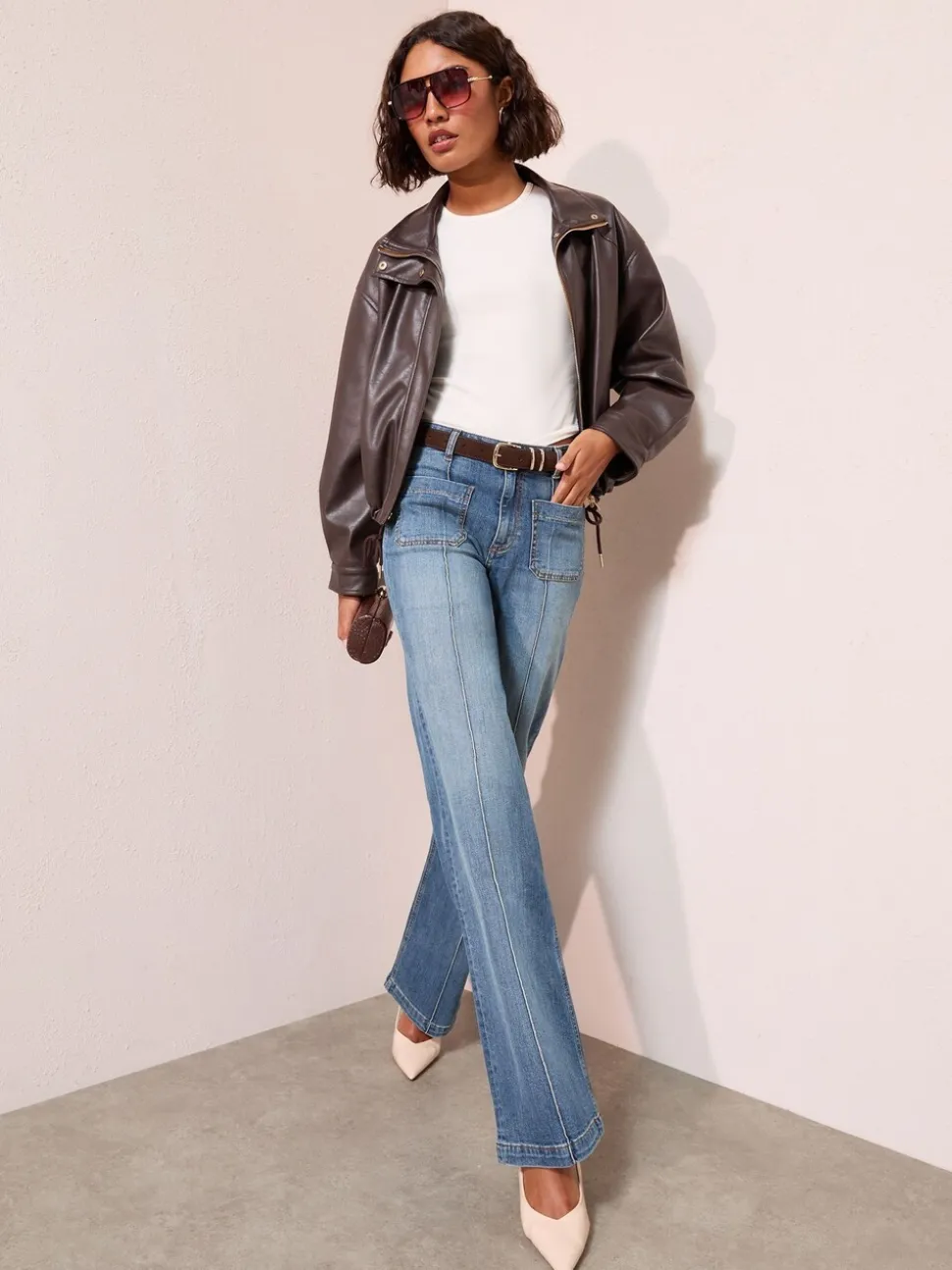 Denim vintage - Friends Like These X Lucy Mecklenburgh alledaagse jeans met wijde pijpen