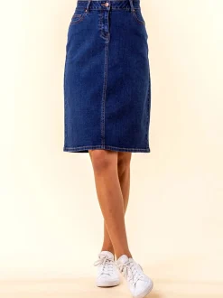 Denimblauw - Roman A-Line Knee Length Denim Skirt