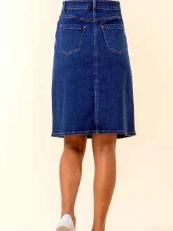 Denimblauw - Roman A-Line Knee Length Denim Skirt
