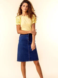 Denimblauw - Roman A-Line Knee Length Denim Skirt