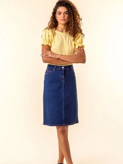 Denimblauw - Roman A-Line Knee Length Denim Skirt