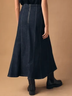Denim-wassing - Full Seamed Midi Skirt