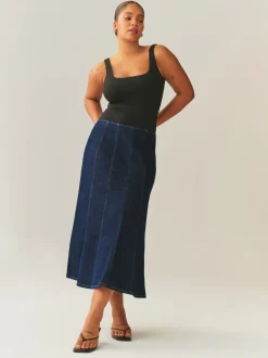 Denim-wassing - Hourglass Full Seamed Midi Skirt