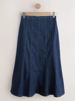 Denim-wassing - Hourglass Full Seamed Midi Skirt