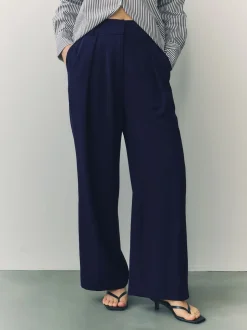 Donkerblauw - Broek met wijde pijpen en elastiek in de achterkant