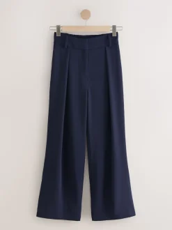 Donkerblauw - Broek met wijde pijpen en elastiek in de achterkant