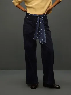Donkerblauw - Cord Wide Leg Trousers With Scarf