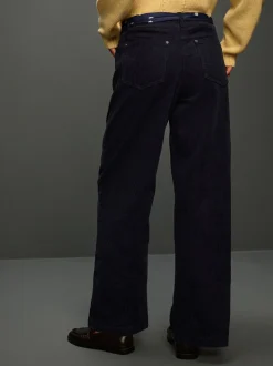 Donkerblauw - Cord Wide Leg Trousers With Scarf