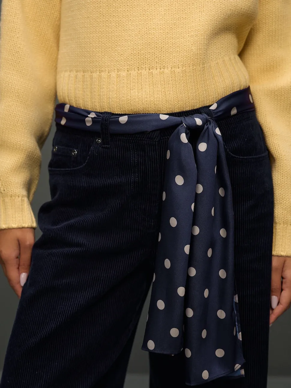 Donkerblauw - Cord Wide Leg Trousers With Scarf