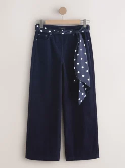 Donkerblauw - Cord Wide Leg Trousers With Scarf
