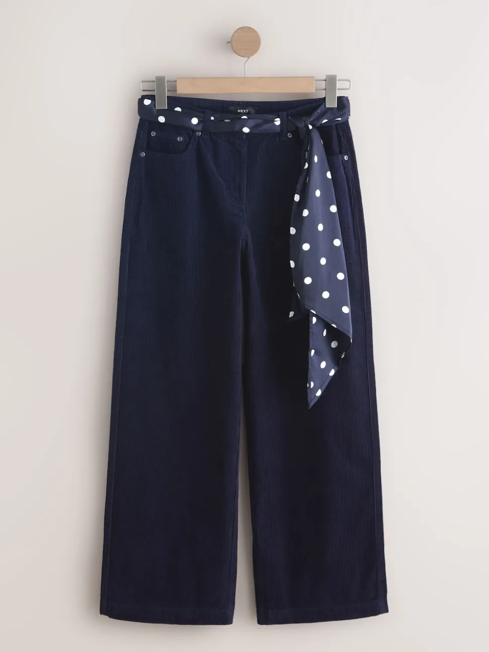 Donkerblauw - Cord Wide Leg Trousers With Scarf