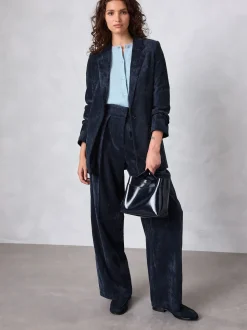 Donkerblauw - Corduroy broek met wijde pijpen