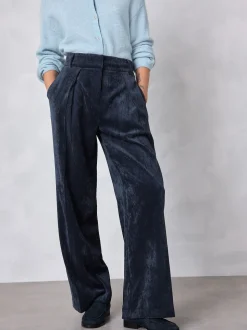 Donkerblauw - Corduroy broek met wijde pijpen