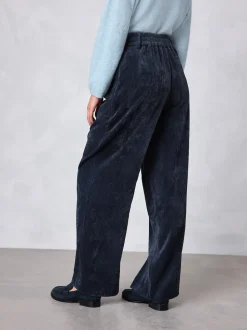 Donkerblauw - Corduroy broek met wijde pijpen