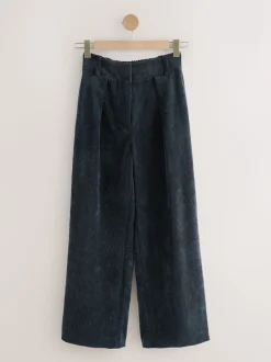Donkerblauw - Corduroy broek met wijde pijpen