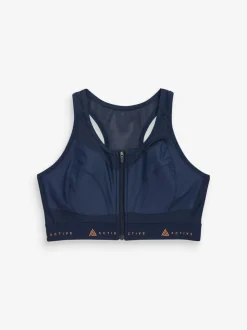 Donkerblauw - DD+ Active Sports sportbeha voor hoge impact met Dry Tech en rits aan de voorkant